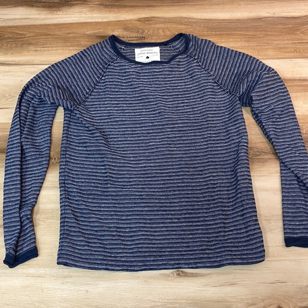 ONLY & SONS Sweater Mens Medium Jacquard Structured Knit Navy Stripe Raglan